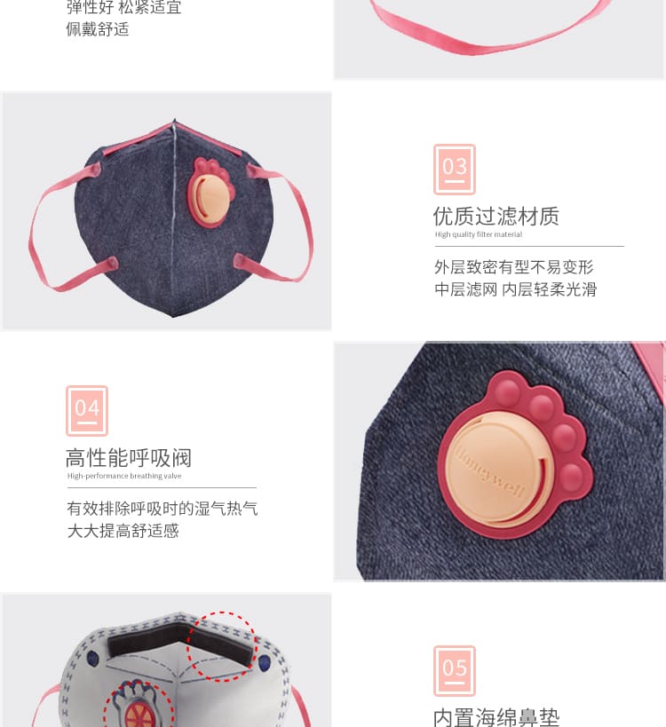 霍尼韦尔（Honeywell） H950V 小童萌宠口罩 (耳带式、带阀)